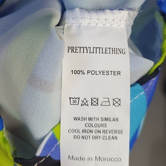 PLT Woven One Shoulder‎ Ruched Bodycon Dress Blue abstract Women's Size 8 Rave - Picture 13 of 14